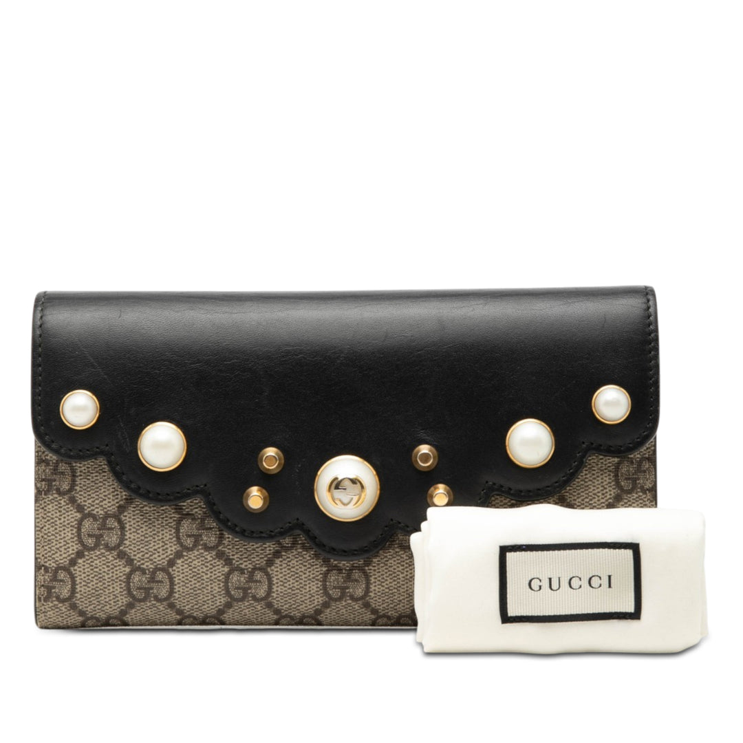 Gucci GG Supreme Perle clouté Peony Portefeuille long