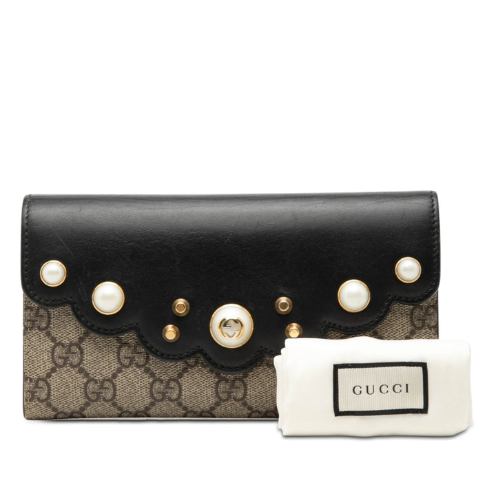 Gucci GG Supreme Perle clouté Peony Portefeuille long