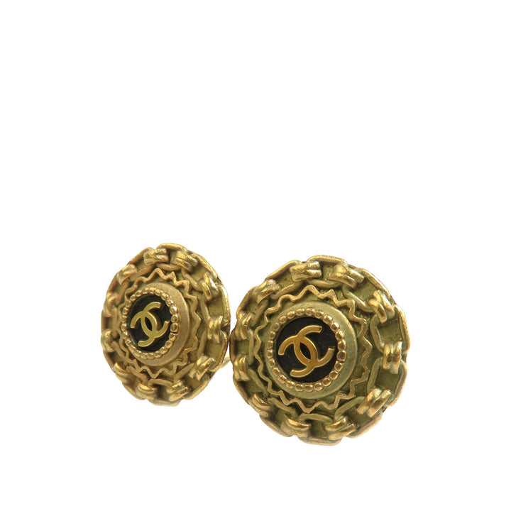 Chanel plaqué Resin CC Chaîne Rond À clip Boucles d'oreilles Doré – vue 6 – GABY PARIS