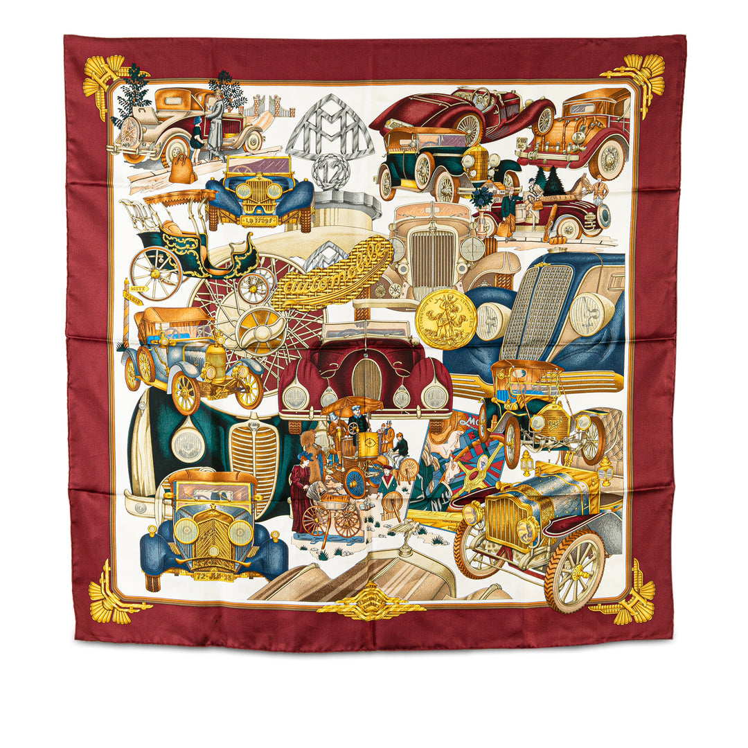 Hermès Automobile Silk Scarf White - GABY PARIS