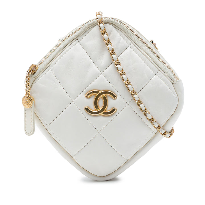 CC Matelassé Diamond Pochette avec chaîne Cuir d'agneau Blanc