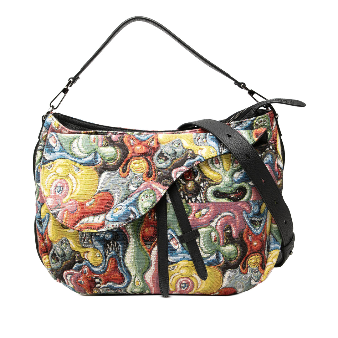Dior Kenny Scharf Imprimé Souple Saddle Sac Jaune – vue principale – GABY PARIS