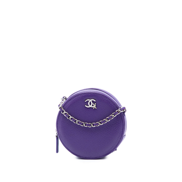 Chanel CC Cuir de chèvre Rond Ski Pochette avec chaîne