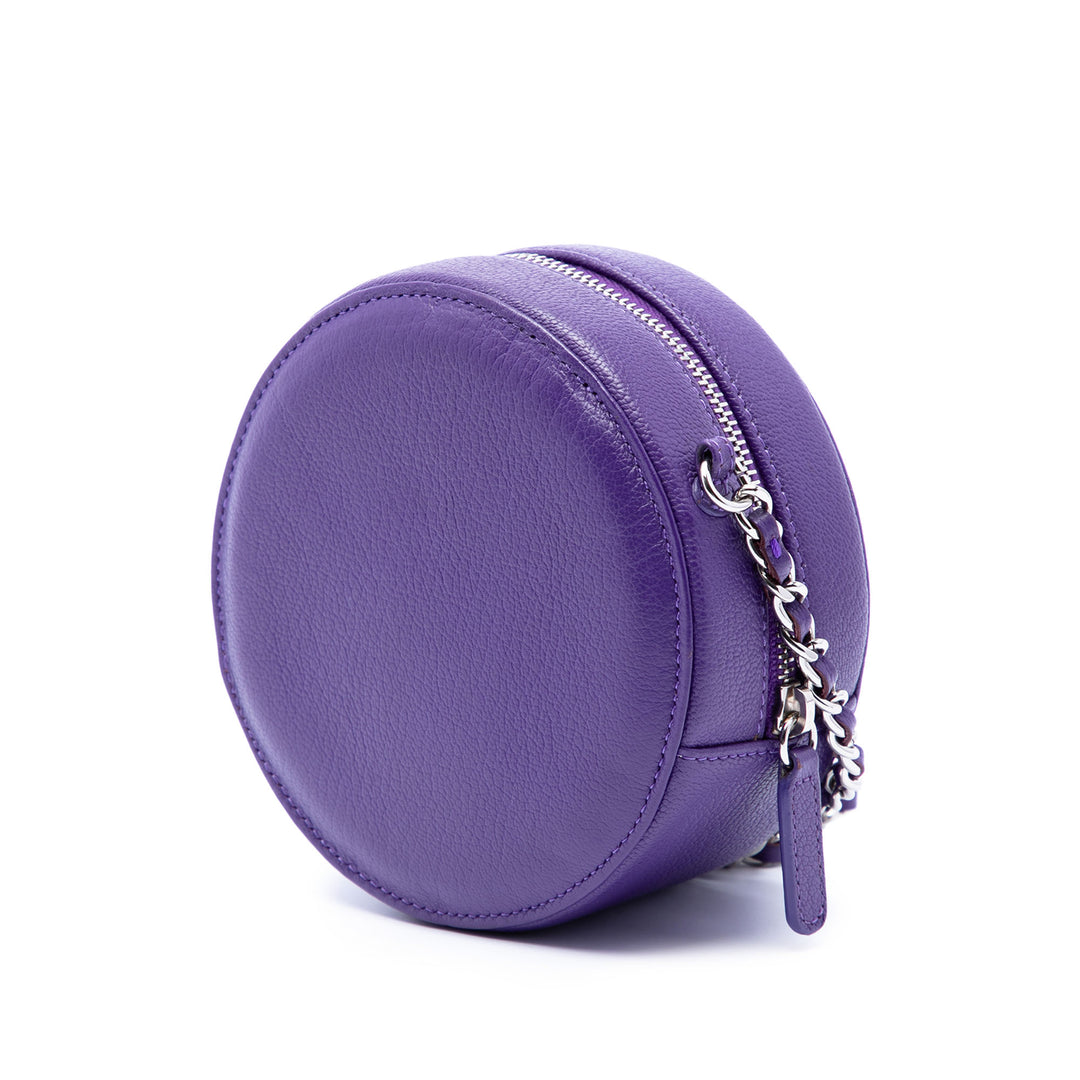 Chanel CC Cuir de chèvre Rond Ski Pochette avec chaîne