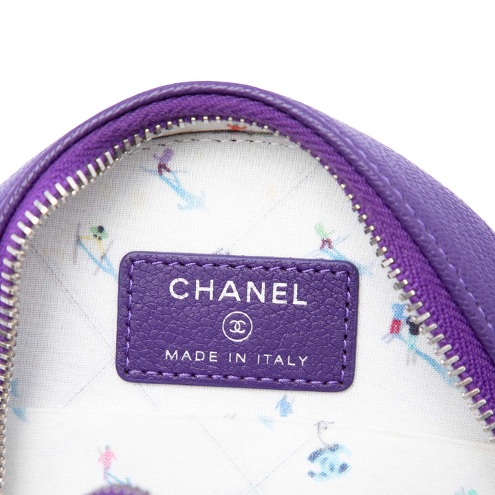 Chanel CC Cuir de chèvre Rond Ski Pochette avec chaîne