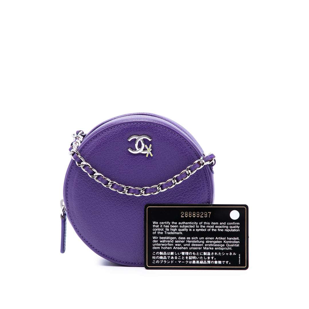 Chanel CC Cuir de chèvre Rond Ski Pochette avec chaîne