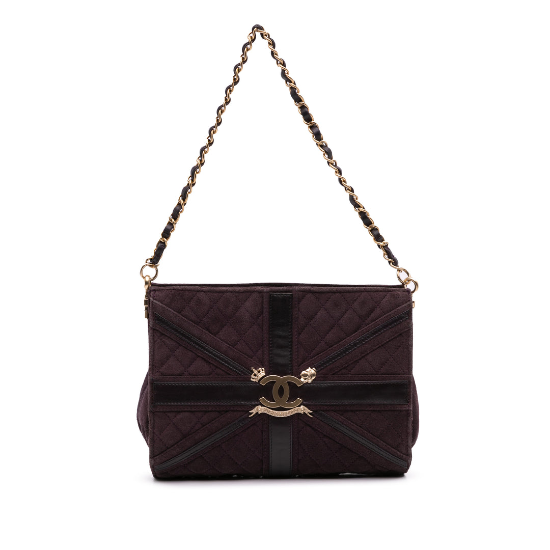 Quilted Suede Union Jack Clutch with Chain Purple - Gaby Paris