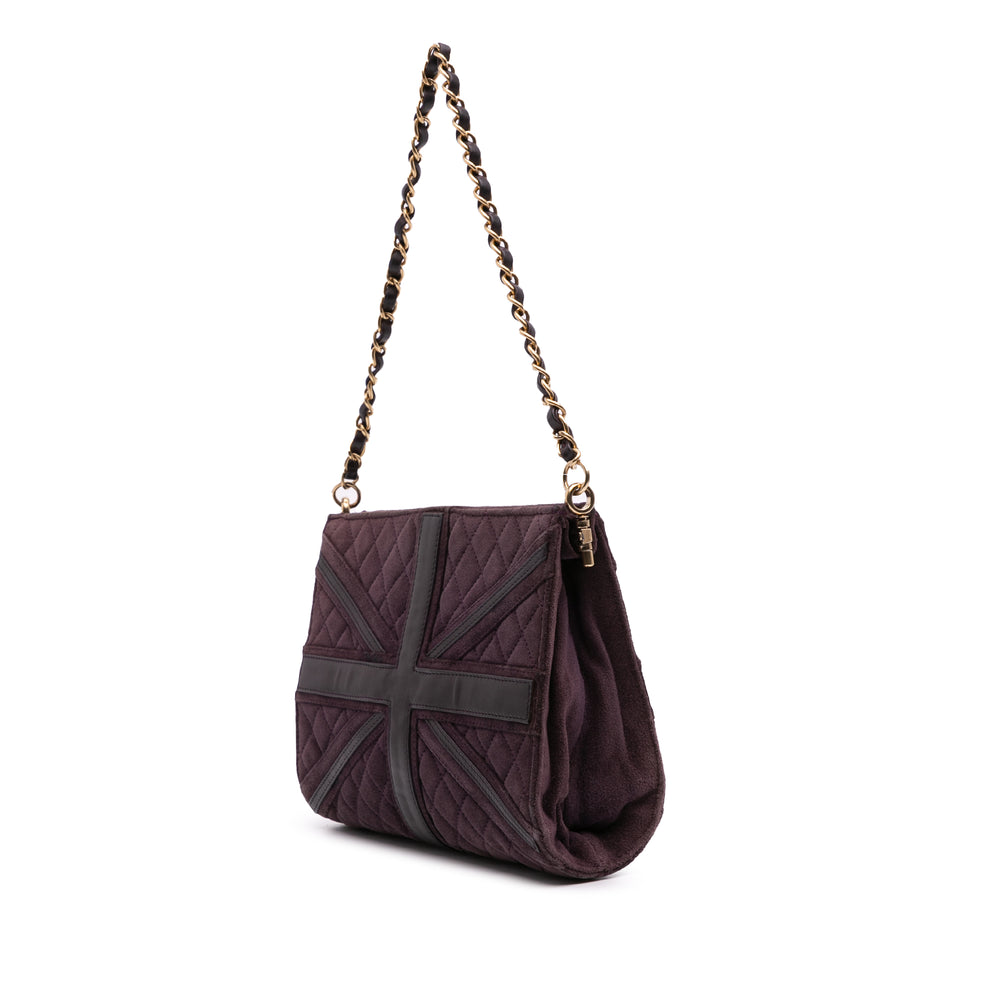 Quilted Suede Union Jack Clutch with Chain Purple - Gaby Paris