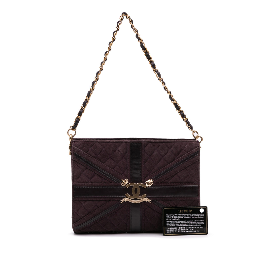 Quilted Suede Union Jack Clutch with Chain Purple - Gaby Paris
