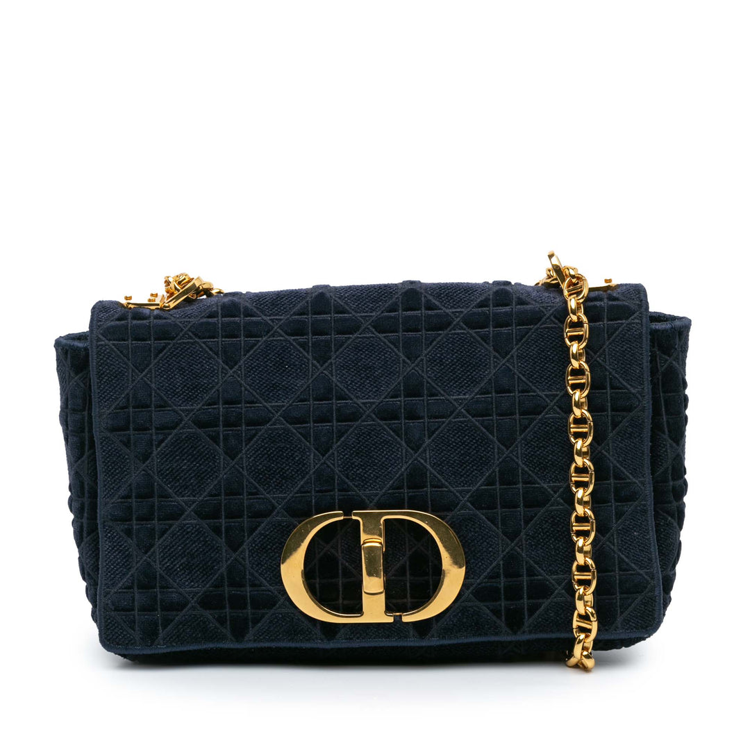 Medium Velvet Cannage Caro Bag Blue - Gaby Paris