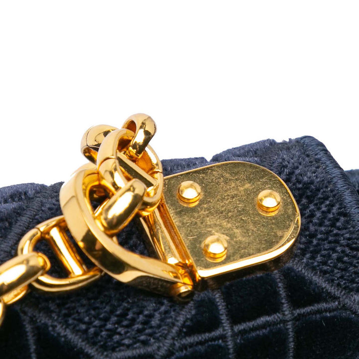 Medium Velvet Cannage Caro Bag Blue - Gaby Paris