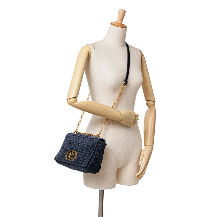 Medium Velvet Cannage Caro Bag Blue - Gaby Paris