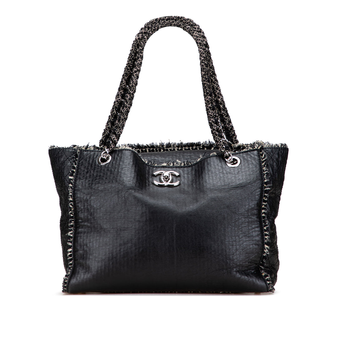 Chanel Glazed Cuir de veau Tweed Tweedy Shopping Cabas Noir – GABY PARIS Authentique