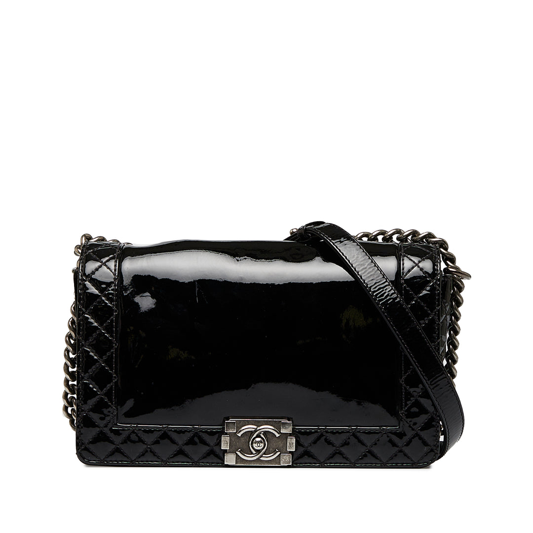 Chanel Medium Cuir verni Boy Reverso Flap Noir – GABY PARIS Authentique