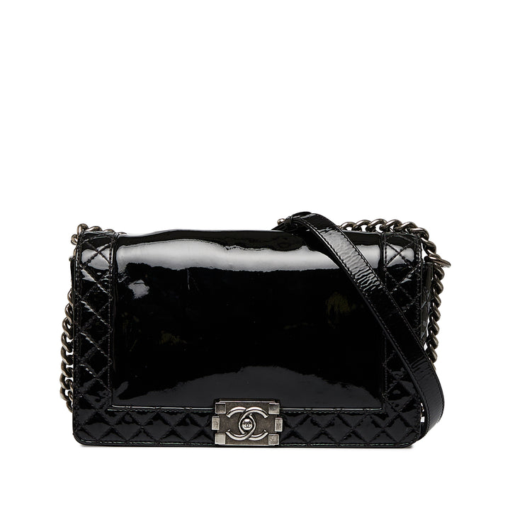Chanel Medium Cuir verni Boy Reverso Flap Noir – GABY PARIS Authentique