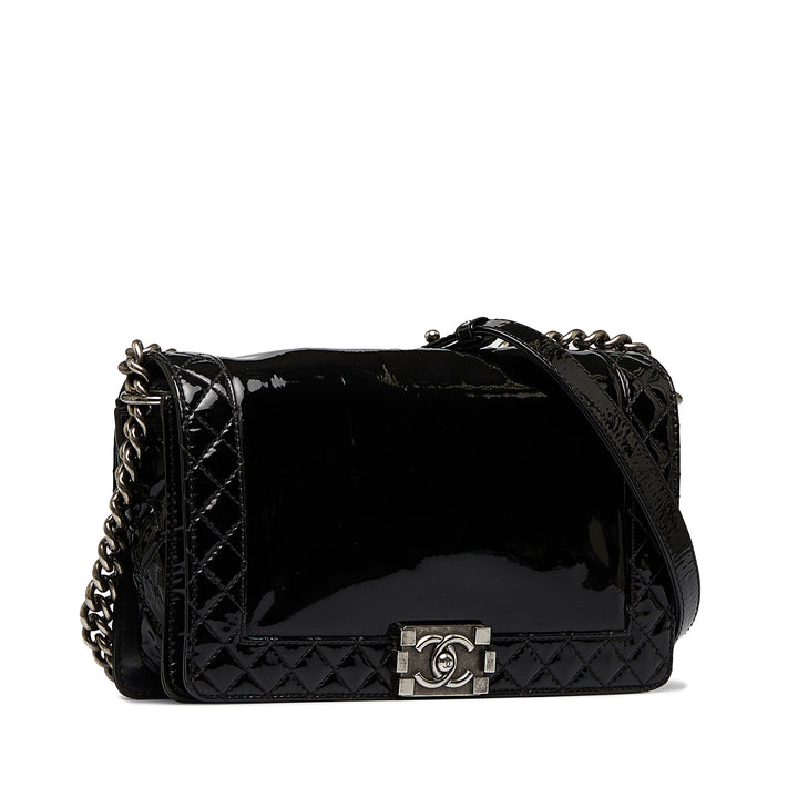 Chanel Medium Cuir verni Boy Reverso Flap Noir – GABY PARIS Authentique
