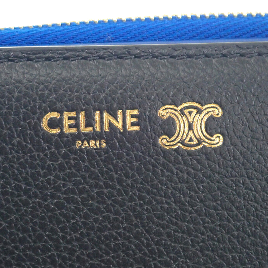 Celine Souple grainé Triomphe Compact Portefeuille Cuir de veau grainé Noir