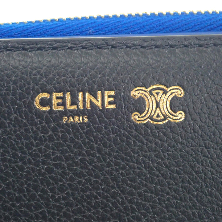 Celine Souple grainé Triomphe Compact Portefeuille Cuir de veau grainé Noir