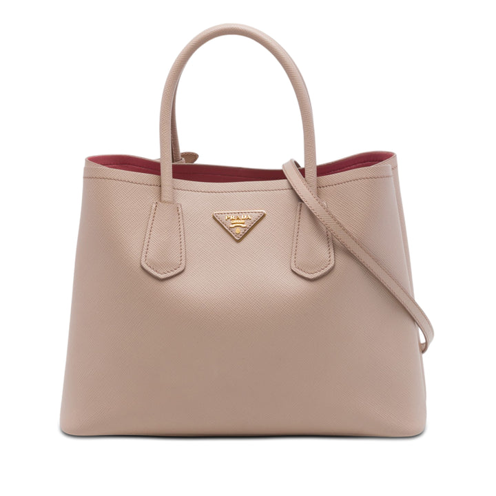 Double Sac Moyen Saffiano Beige