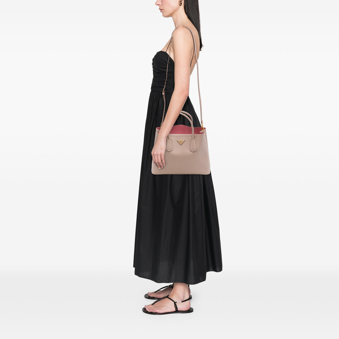 Double Sac Moyen Saffiano Beige