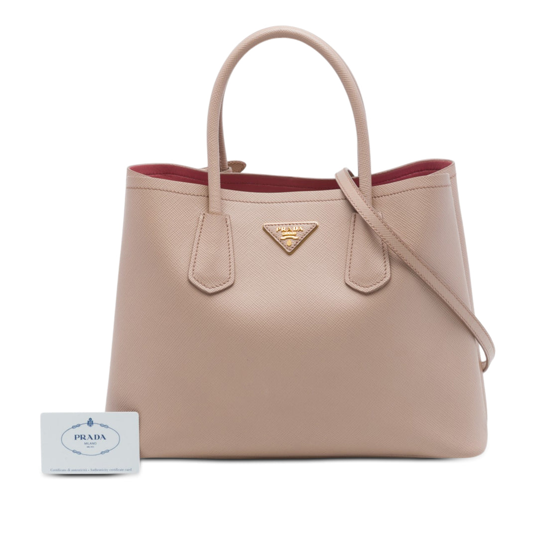 Double Sac Moyen Saffiano Beige