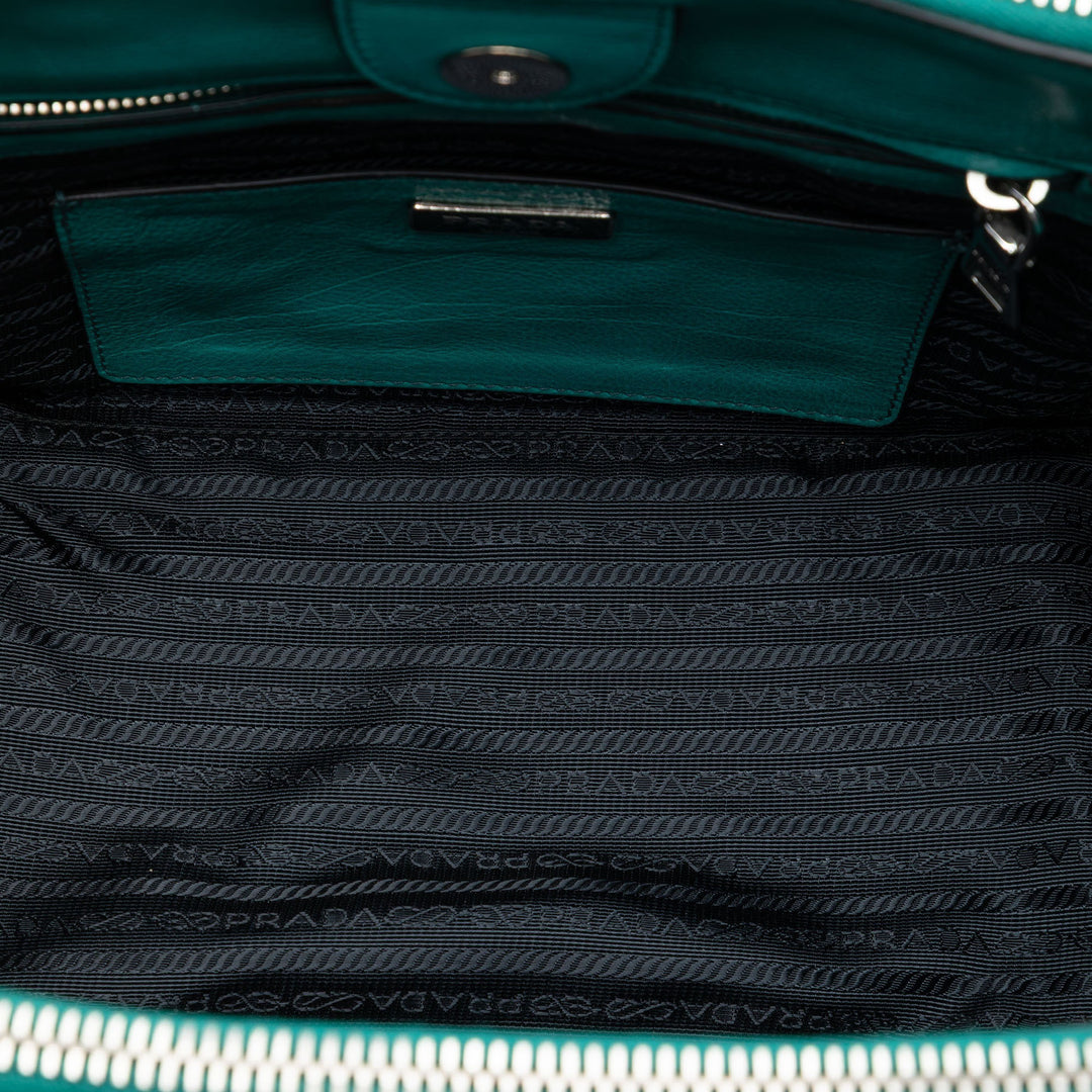 Prada Glace Veau Twin Poche Double Poignée Sac Cuir