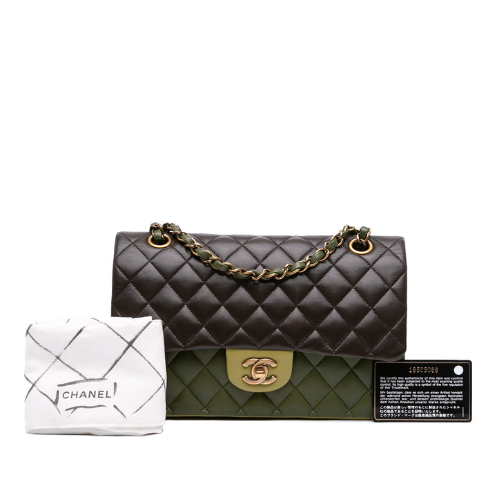 Chanel Medium Classic Tricolor Cuir d’agneau Double rabat Vert – GABY PARIS Authentique