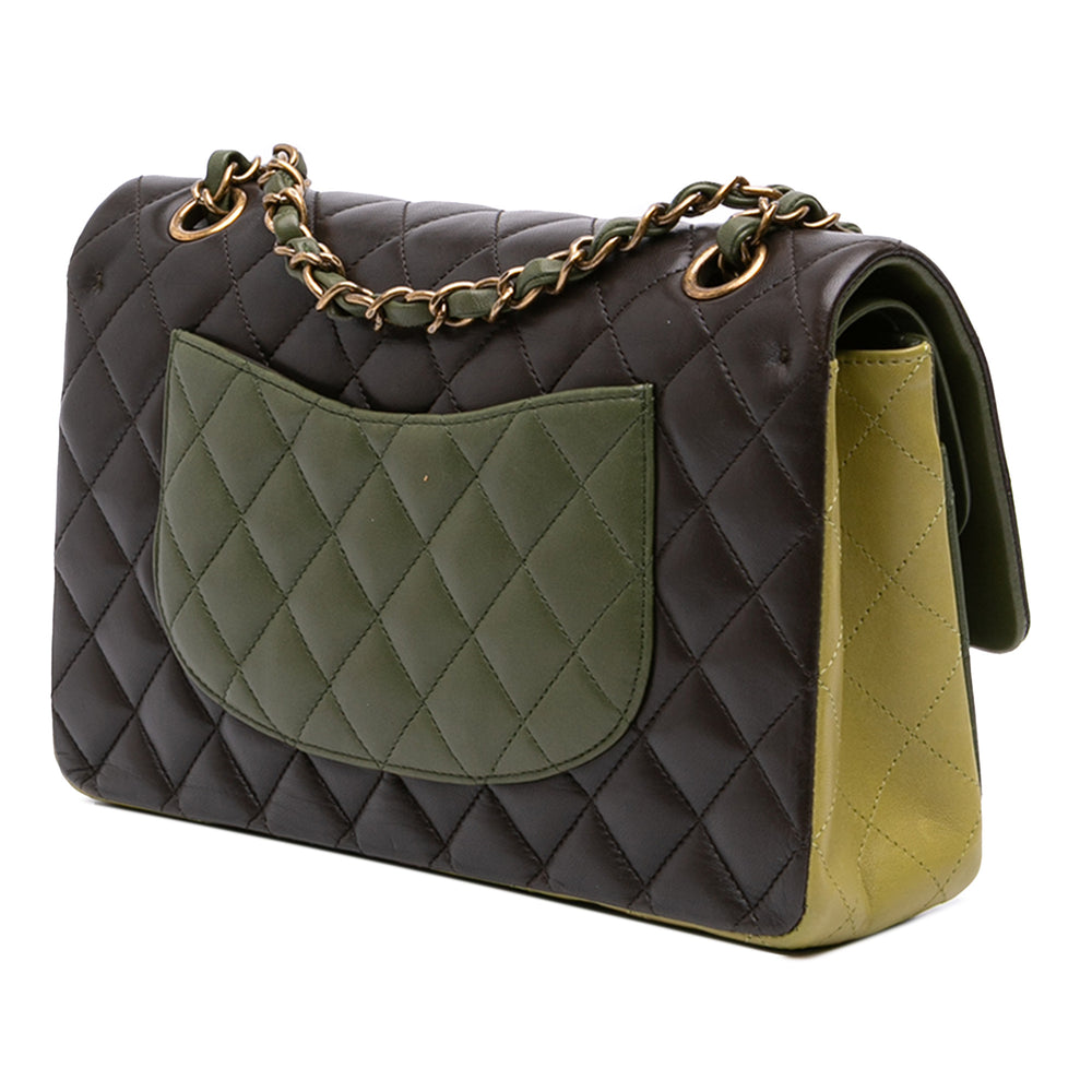 Chanel Medium Classic Tricolor Cuir d’agneau Double rabat Vert – GABY PARIS Authentique