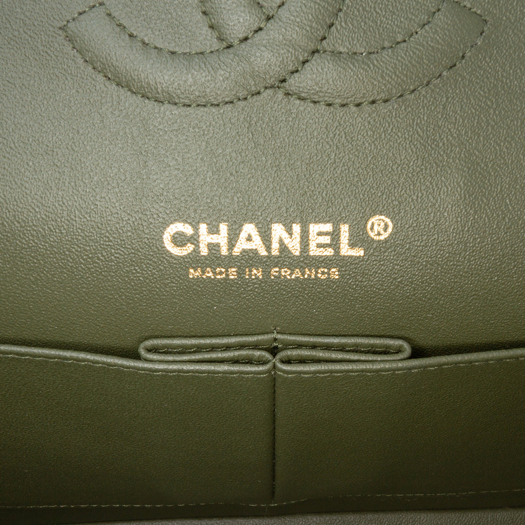 Chanel Medium Classic Tricolor Cuir d’agneau Double rabat Vert – GABY PARIS Authentique
