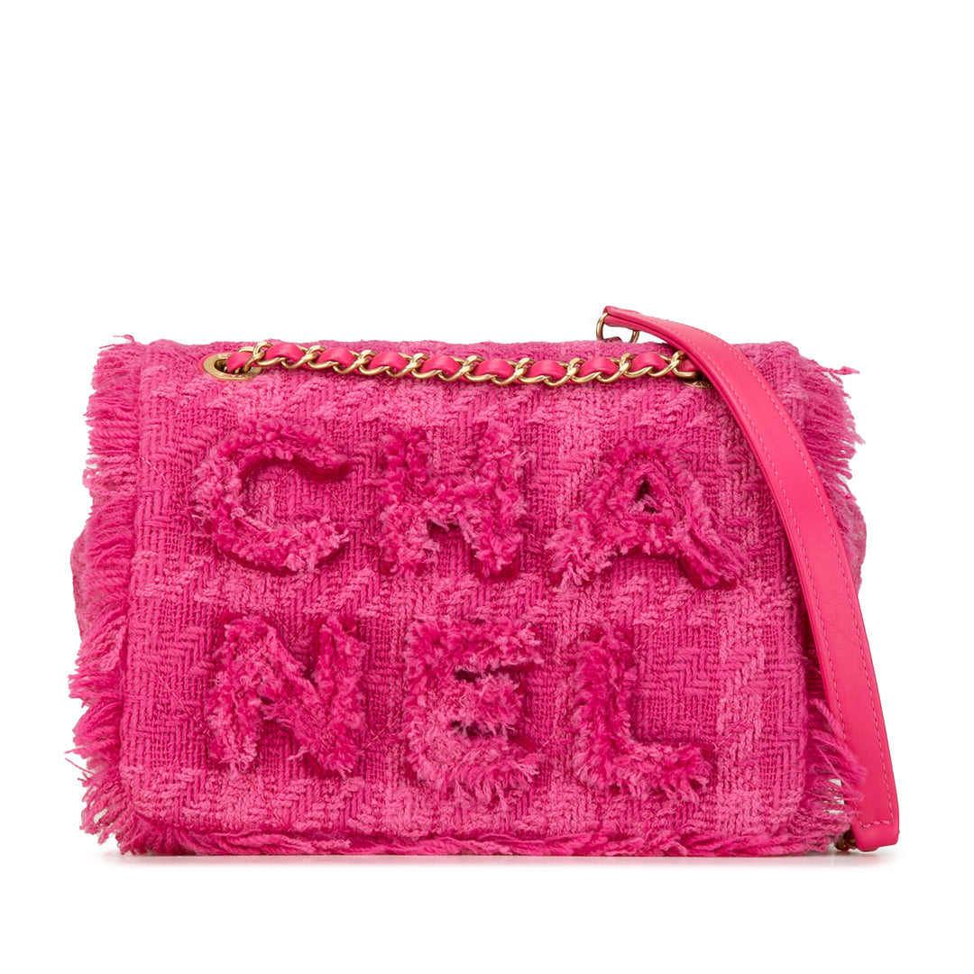 Chanel Laine Tweed Giant Logo Flap Rose – GABY PARIS Authentique