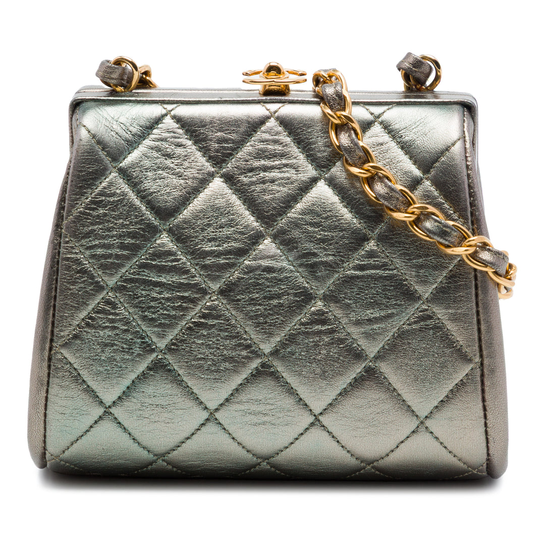 Chanel Mini CC Matelassé Metallic Cuir d’agneau Frame Sac porté croisé