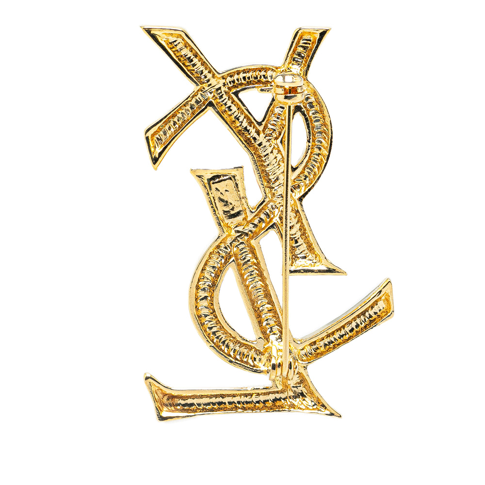 Yves Saint Laurent Gold Plated Monogram Brooch Gold - GABY PARIS