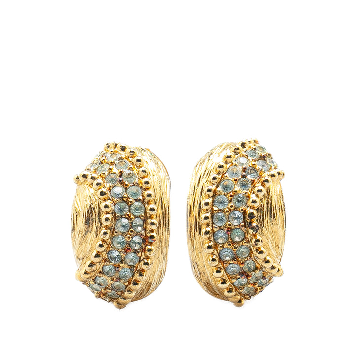 Gold Plated Rhinestones Clip on Earrings Gold - Gaby Paris