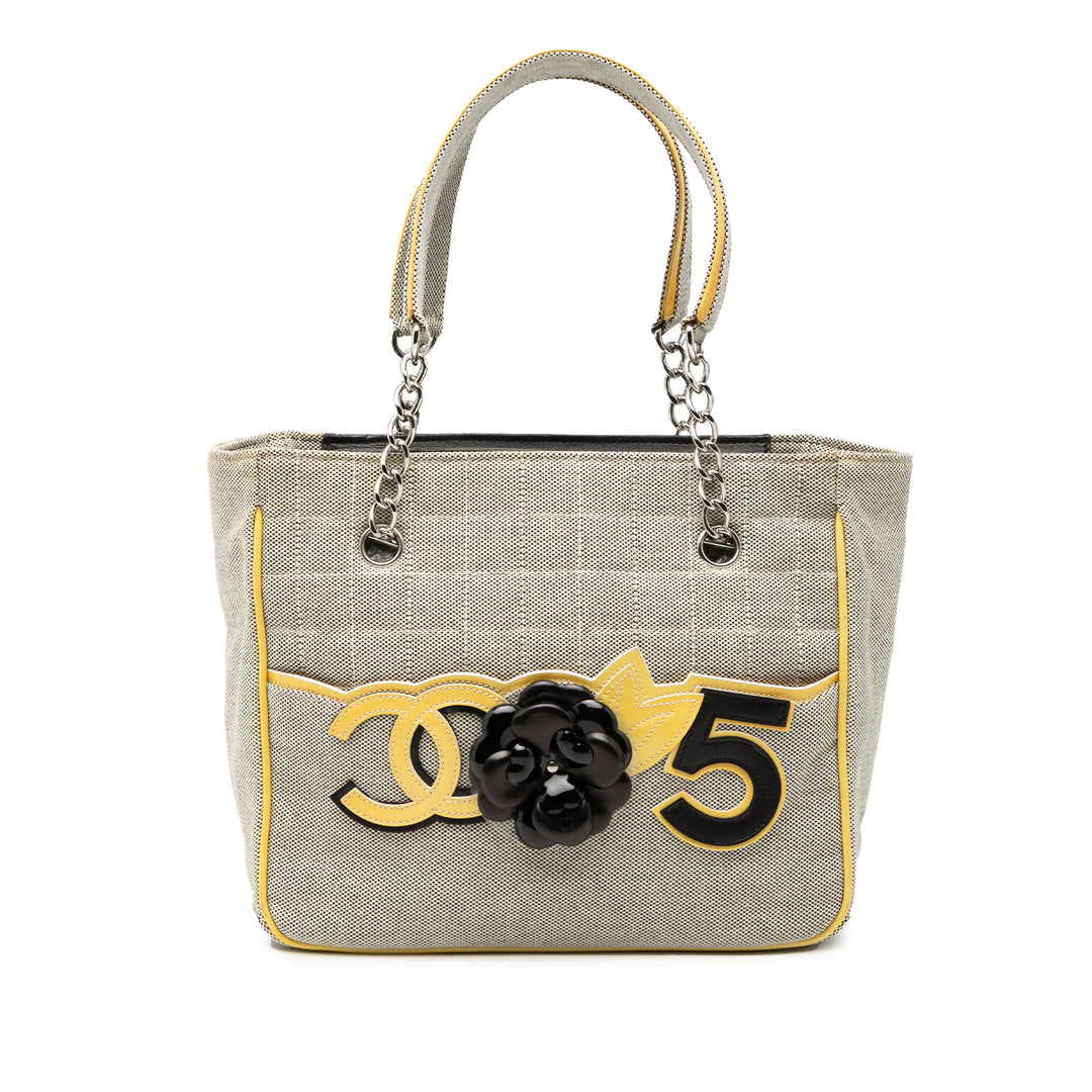 Chanel CC Camellia No. 5 Choco Bar Toile Cabas
