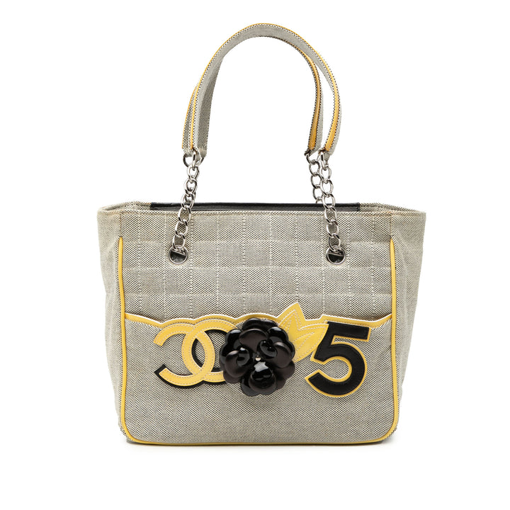 Chanel CC Camellia No. 5 Choco Bar Toile Cabas