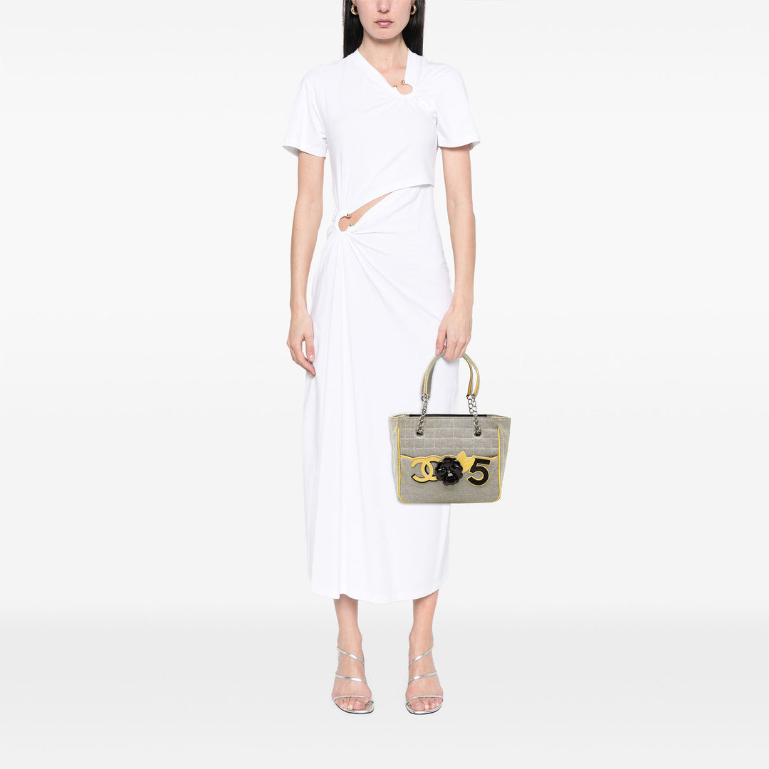 Chanel CC Camellia No. 5 Choco Bar Toile Cabas
