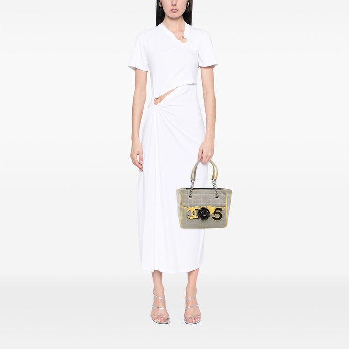 Chanel CC Camellia No. 5 Choco Bar Toile Cabas