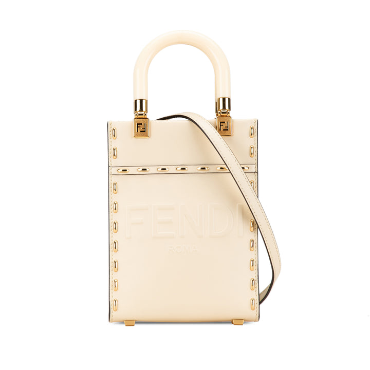 Fendi Mini Leather Sunshine Shopper Tote White - GABY PARIS