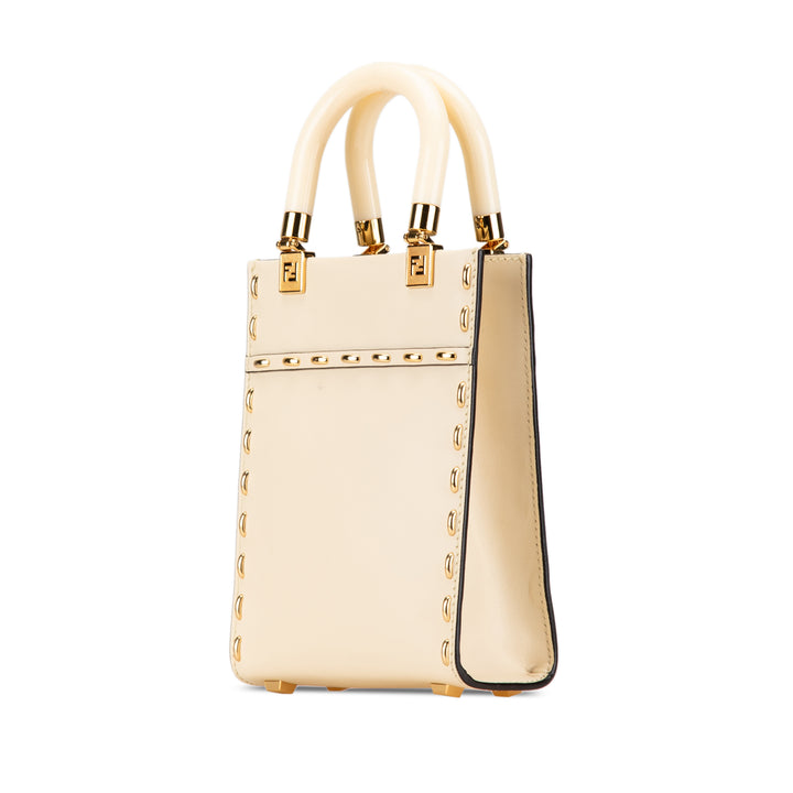 Fendi Mini Leather Sunshine Shopper Tote White - GABY PARIS