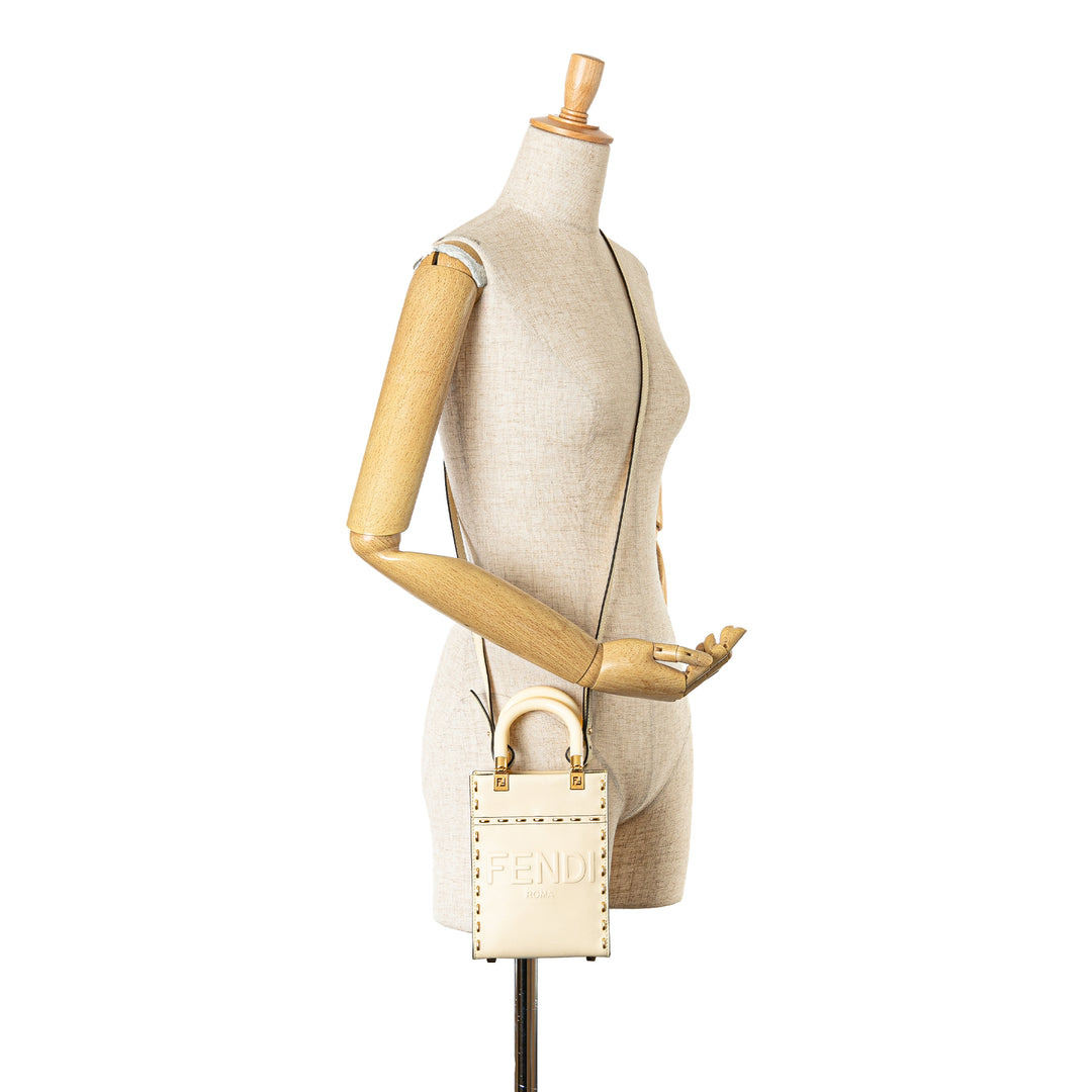 Fendi Mini Leather Sunshine Shopper Tote White - GABY PARIS