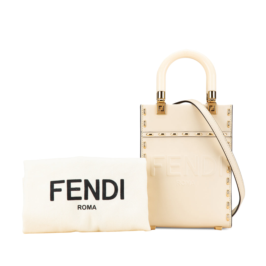 Fendi Mini Leather Sunshine Shopper Tote White - GABY PARIS