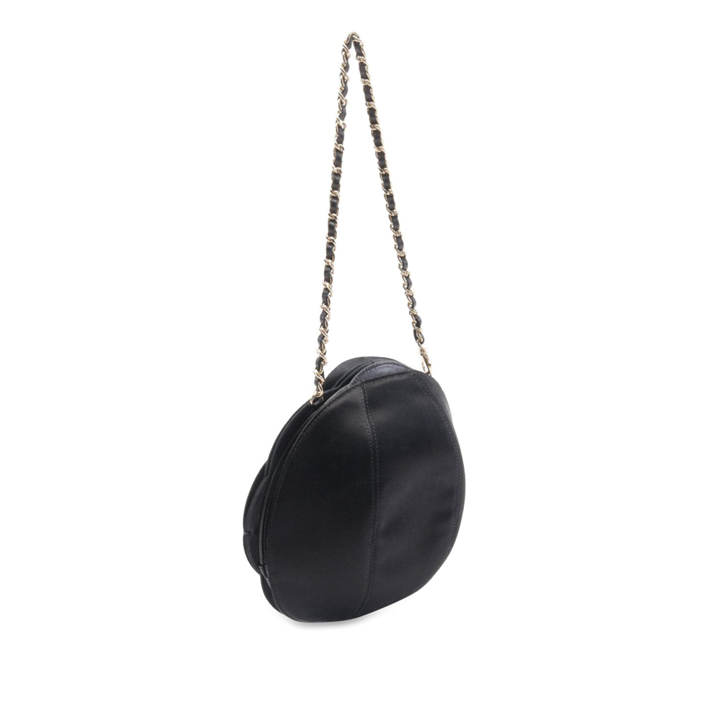 Lambskin and Satin Camellia Flower Evening Bag Black - Gaby Paris