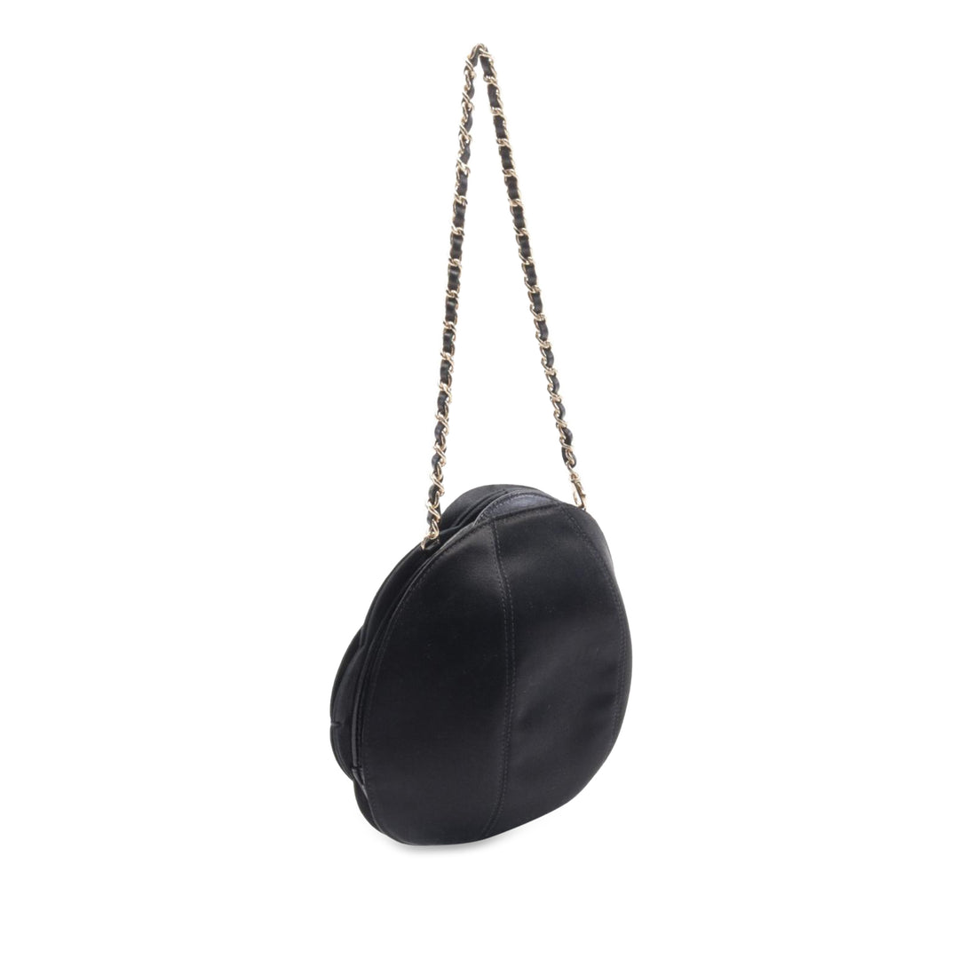 Lambskin and Satin Camellia Flower Evening Bag Black - Gaby Paris