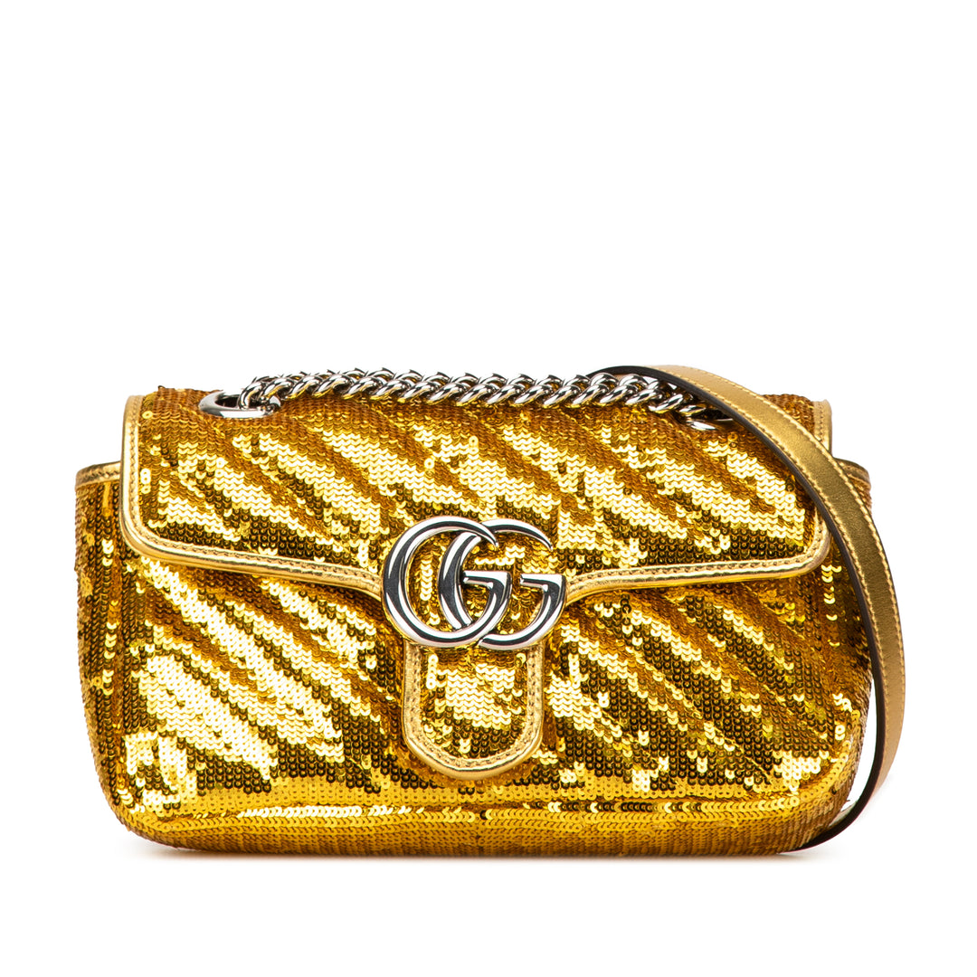 Gucci Small GG Marmont Sequined Crossbody Bag Gold - GABY PARIS