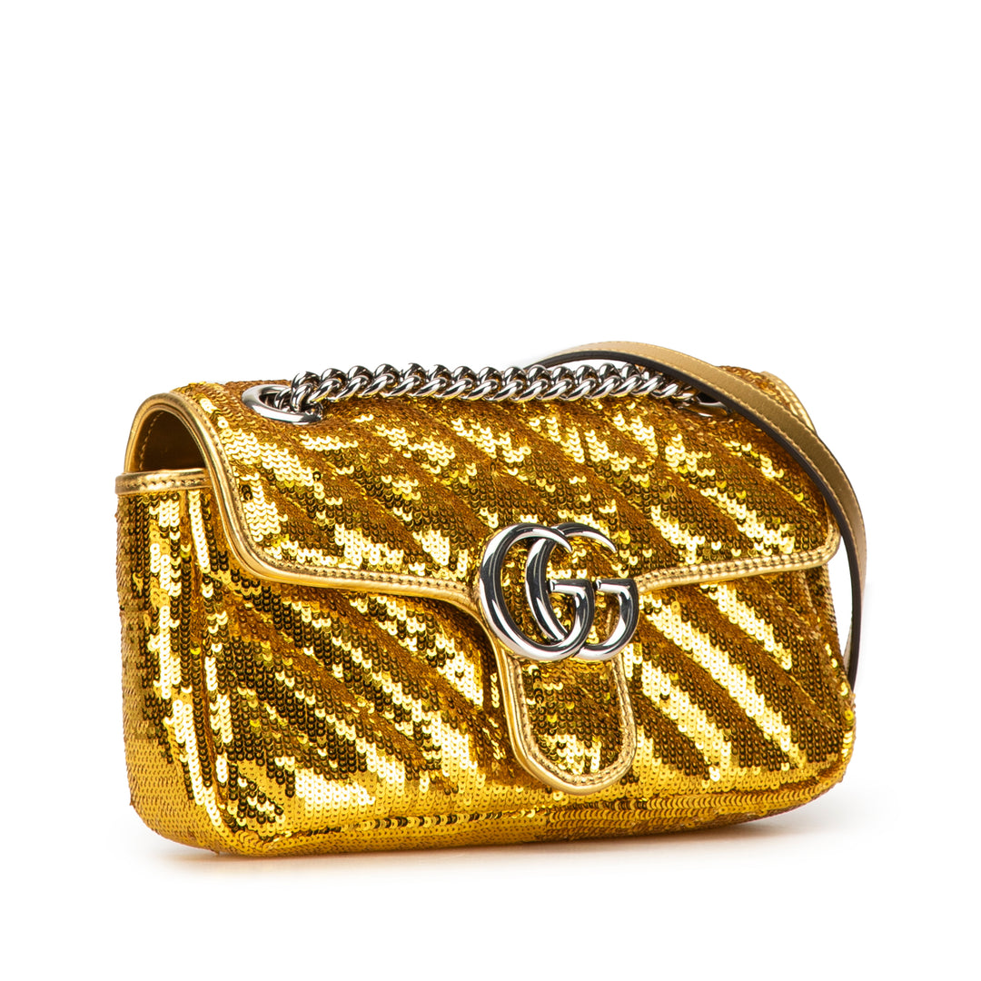 Gucci Small GG Marmont Sequined Crossbody Bag Gold - GABY PARIS