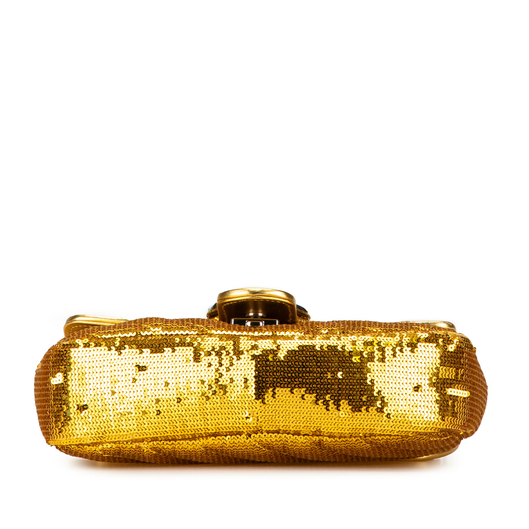 Gucci Small GG Marmont Sequined Crossbody Bag Gold - GABY PARIS