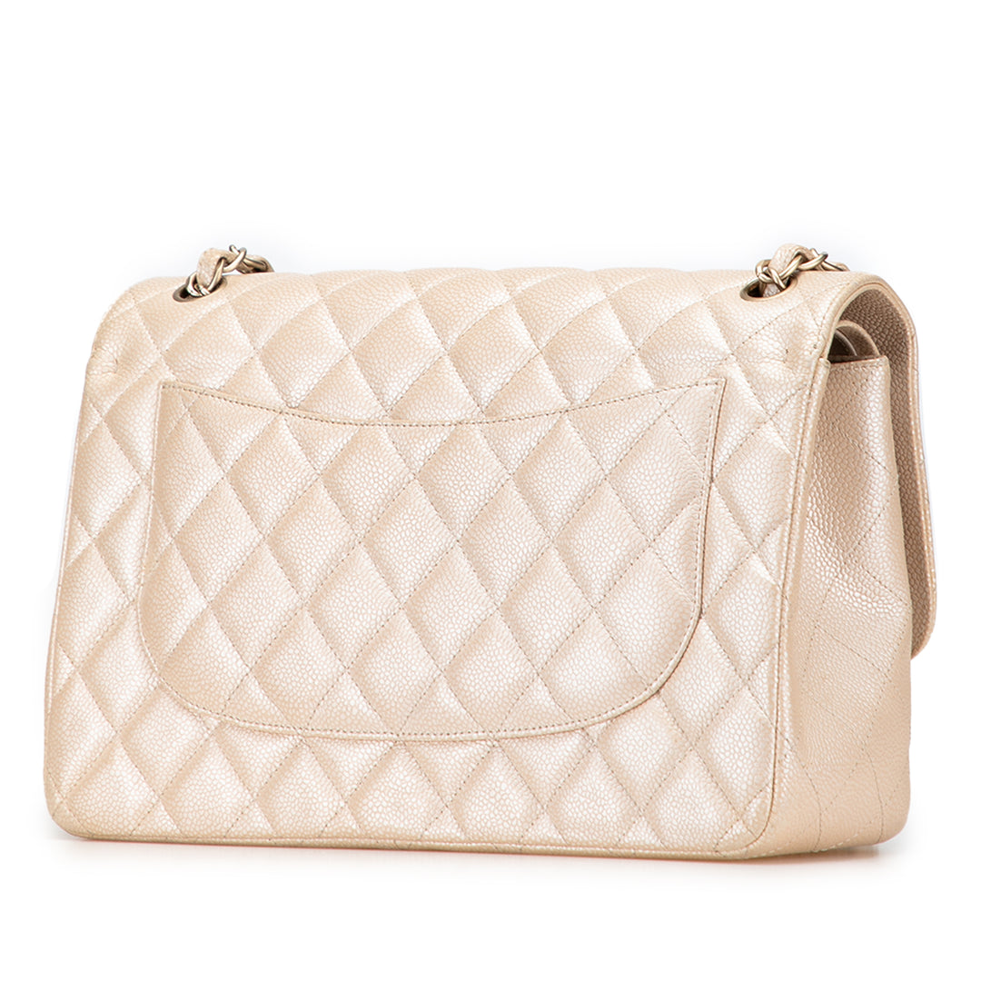 Jumbo Classic Iridescent Caviar Double Flap Gold - Gaby Paris