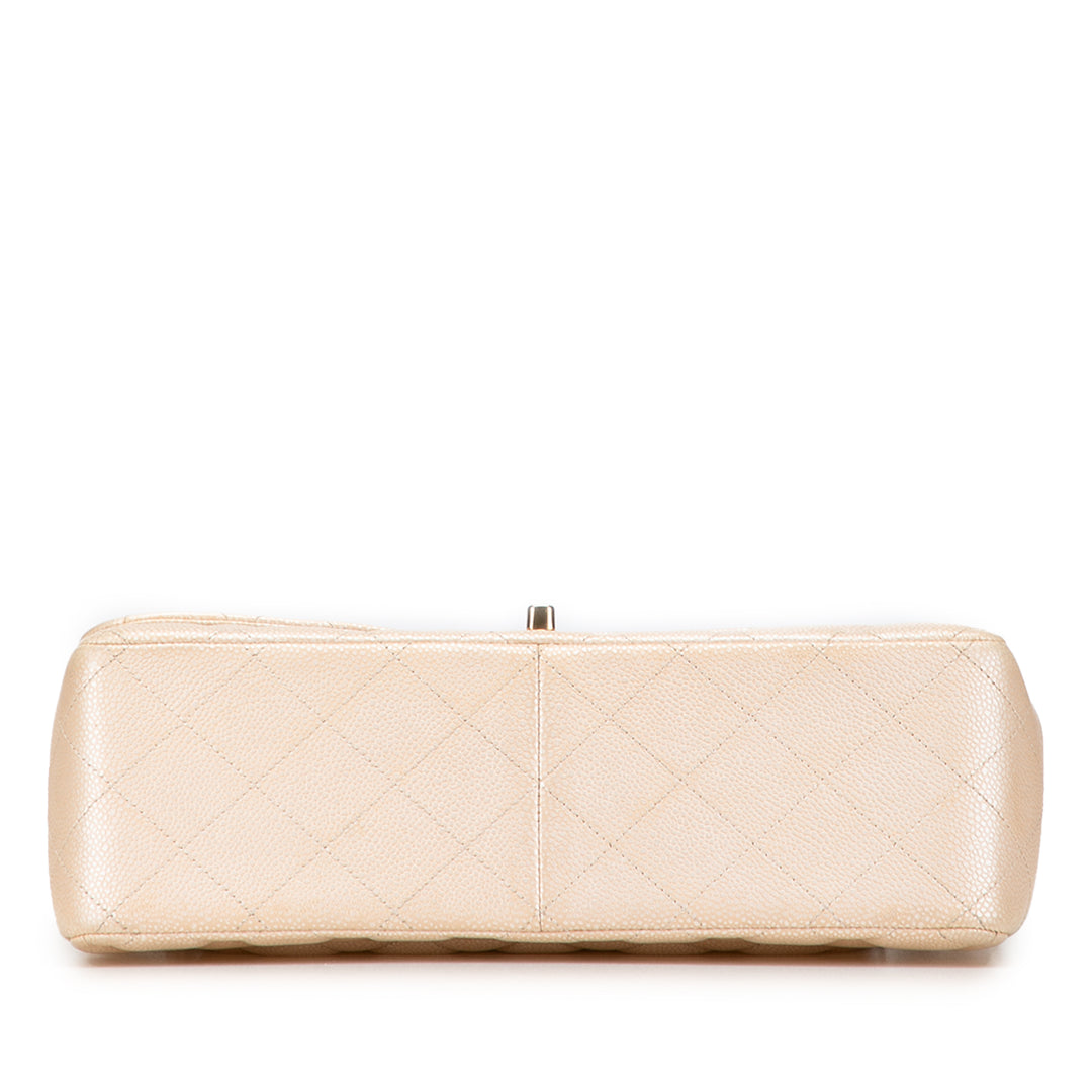 Jumbo Classic Iridescent Caviar Double Flap Gold - Gaby Paris