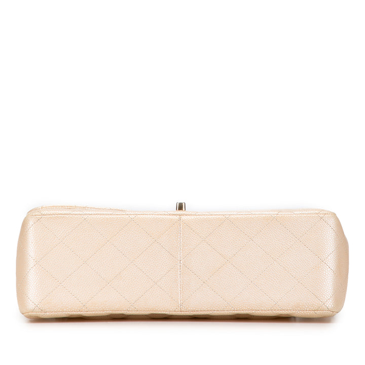 Jumbo Classic Iridescent Caviar Double Flap Gold - Gaby Paris
