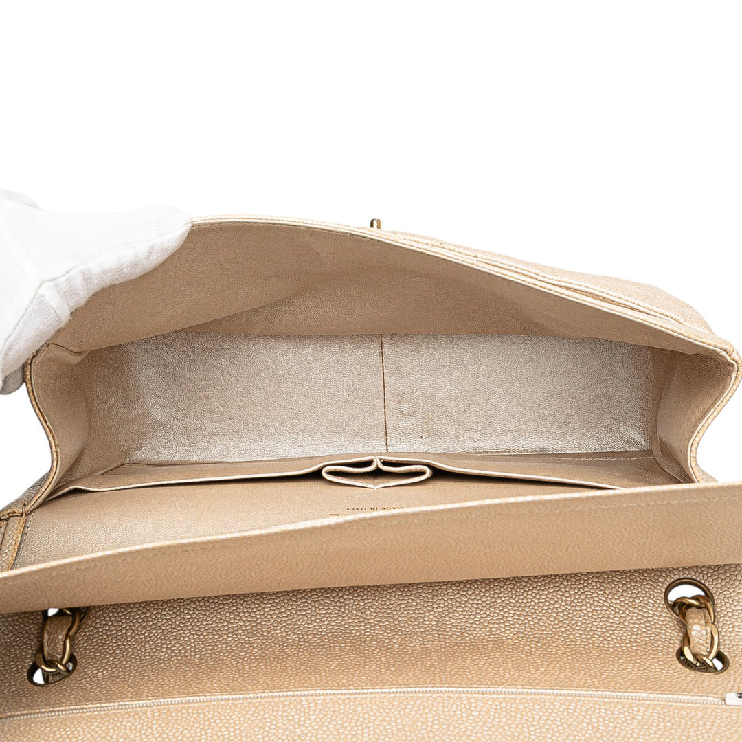 Jumbo Classic Iridescent Caviar Double Flap Gold - Gaby Paris